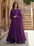Purple Organza Silk Handwork Anarkali Suit