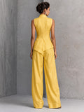 Yellow Cotton Silk Draped Top and Bottom Set