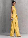 Yellow Cotton Silk Draped Top and Bottom Set