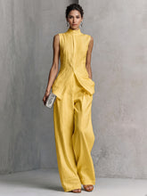 Yellow Cotton Silk Draped Top and Bottom Set