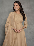 Brown Organza Anarkali Suit With Dupatta