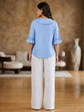 Sky Blue Frill Collar Cotton Top for Women