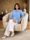 Sky Blue Frill Collar Cotton Top for Women