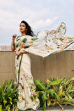Dusty Beige Lotus Motifs Handpainted Organza Saree