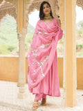 Baby Pink Full Sleeved Anarkali Suit Set In Silk
