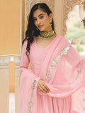 Baby Pink Full Sleeved Anarkali Suit Set In Silk