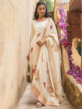 Beige Handpainted Suit Set In Modal Satin
