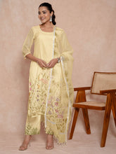 Yellow Straight Cut Kurta Set In Kota Doria