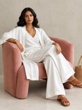 White Linen Wide-Sleeve Top-Bottom Set
