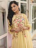 Light Yellow Organza Handpainted Anarkali Suit