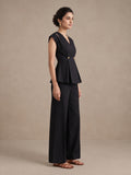Black Sleeveless Peplum Top-Bottom Set