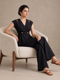 Black Sleeveless Peplum Top-Bottom Set