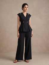 Black Sleeveless Peplum Top-Bottom Set