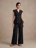 Black Sleeveless Peplum Top-Bottom Set