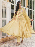 Light Yellow Organza Handpainted Anarkali Suit