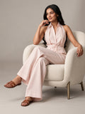 Light Pink Collared Halter Top-Bottom Set