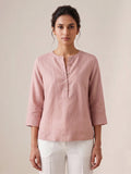 Dusty Pink Women's Top With Mandarin Collar