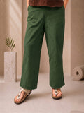 Bottle Green Wide Leg Casual Pant In Cotton