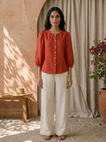 Tomato Red Pure Soft Cotton Puff Sleeve Top
