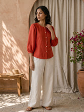 Tomato Red Pure Soft Cotton Puff Sleeve Top