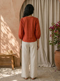 Tomato Red Pure Soft Cotton Puff Sleeve Top
