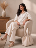 Ivory Cotton Shirt & Wide-Leg Pant Co-Ord Set