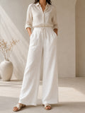 Women’s White Drawstring Palazzo Style Pant