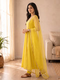 Bright Yellow Flared Anarkali Suit Set