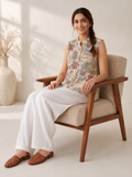 Ivory Floral Printed Sleeveless Top for Women