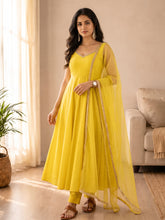 Bright Yellow Flared Anarkali Suit Set