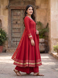 Red V-Neck Anarkali with Dupatta