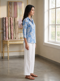 Blue Floral Printed Cotton Top for Women