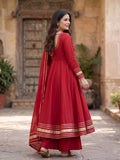 Red V-Neck Anarkali with Dupatta