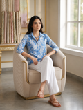 Blue Floral Printed Cotton Top for Women