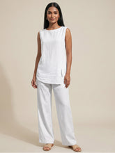 White Cotton Linen Sleeveless Tunic & Wide-Leg Pant Set