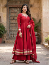 Red V-Neck Anarkali with Dupatta