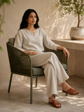 Cream Cotton Relaxed Top with Cropped Pants Co-Ord Set