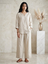 Cream Cotton Relaxed Top with Cropped Pants Co-Ord Set