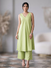 Lime Green V-Neck Kurta Palazzo Set for Women