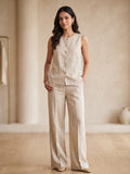 Ivory Linen Sleeveless Buttoned Co-Ord Set