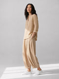 Beige Cotton Mandarin Collar Top & Balloon Pant Set