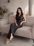 Black Sleeveless Blazer Top with Wide-Leg Pants Set