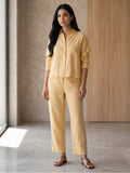 Butter Yellow Cotton Linen Shirt & Straight Pant Co-Ord Set