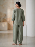 Sage Green Cotton Linen Shirt with Relaxed Pant Co-Ord Set