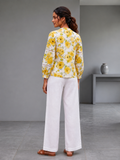 Yellow Floral Printed Lace Work Cotton Top