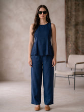 Navy Blue Sleeveless Top & Straight Pant Co-ord Set