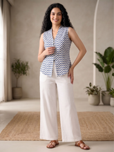 Blue Chevron Printed Sleeveless Top for Women