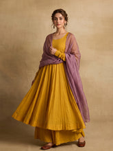 Yellow Flared Anarkali With Palazzo Bottom