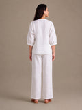 White Puff Sleeves Women's Co-Ord Set In Cotton Linen