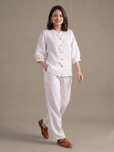 White Puff Sleeves Women's Co-Ord Set In Cotton Linen